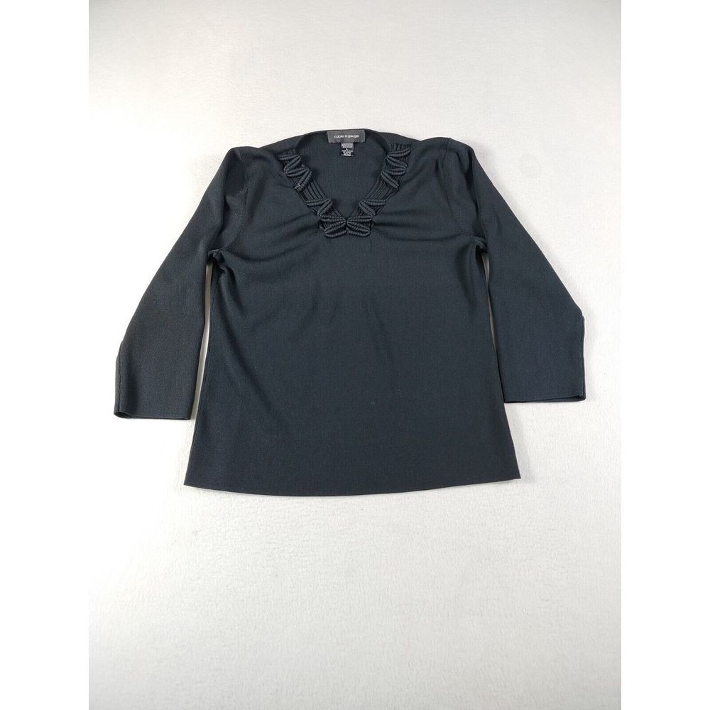 Cable & Gauge Top Women's Large Black Cabincore Cozycore Grandmacore Retro Knit